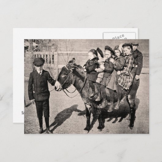 おもしろいヴィンテージポートレート子のDonkey Balancing ポストカード (正面/裏面)