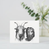 おもしろいヴィンテージマンヤギの似顔絵友好 ポストカード (スタンド正面)