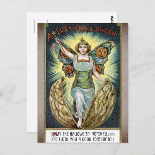 おもしろいヴィンテージラッキーハロウィーンビクトリアン天使 ポストカード (正面/裏面)