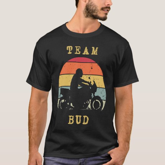 おもしろいヴィンテージレトロサンセットバドバイクバイクもしくは自転車に乗る人ライド Tシャツ (正面)