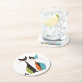 おもしろいヴィンテージレトロMCMキャッツターコイズオレンジブラック ラウンドペーパーコースター (インサイチュ)