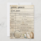 おもしろいヴィンテージ図書カードブックブライダルシャワー 招待状 (正面)