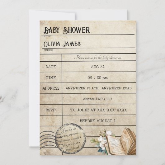 おもしろいヴィンテージ図書室カードブック 招待状 (正面)