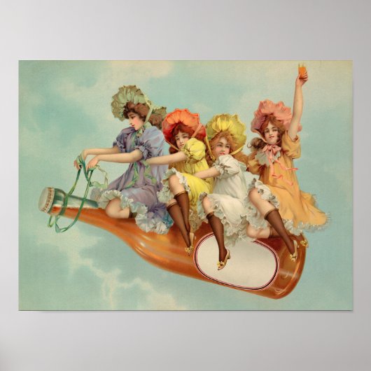 おもしろいヴィンテージ女子ビクトリアンビール飲み ポスター (正面)