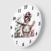 おもしろいヴィンテージ料理女性 ラージ壁時計 (傾斜)