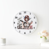 おもしろいヴィンテージ料理女性 ラージ壁時計 (ホーム)