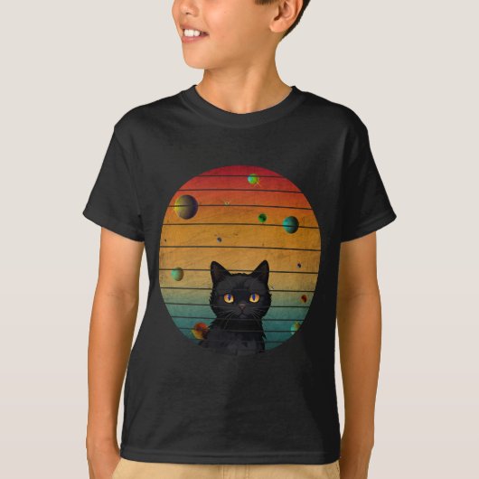 おもしろいヴィンテージ猫の宇宙 Tシャツ (正面)