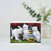 おもしろいヴィンテージ猫パーティーとワイン ポストカード (スタンド正面)