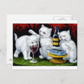 おもしろいヴィンテージ猫パーティーとワイン ポストカード (正面/裏面)