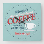 おもしろいヴィンテージ生醸造コーヒーパーソナライズされた スクエア壁時計 (正面)