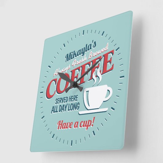 おもしろいヴィンテージ生醸造コーヒーパーソナライズされた スクエア壁時計 (傾斜)