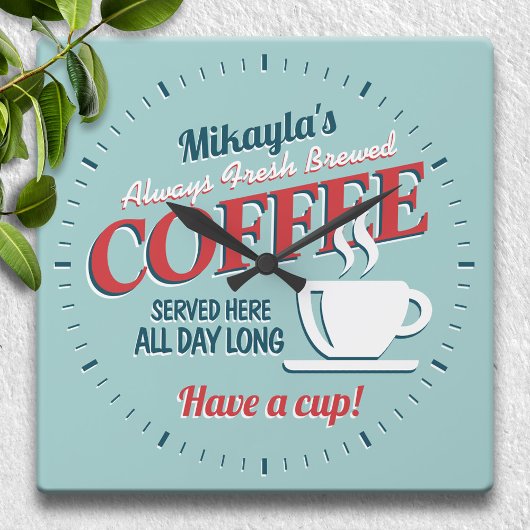 おもしろいヴィンテージ生醸造コーヒーパーソナライズされた スクエア壁時計