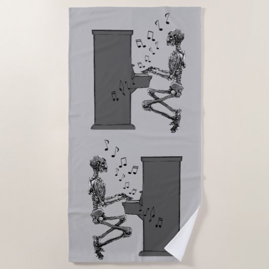 おもしろいヴィンテージ遊ピアノのスケルトン音楽 ビーチタオル (正面)