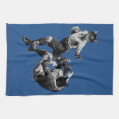 おもしろいヴィンテージ遊ラグビー猫 キッチンタオル (横)