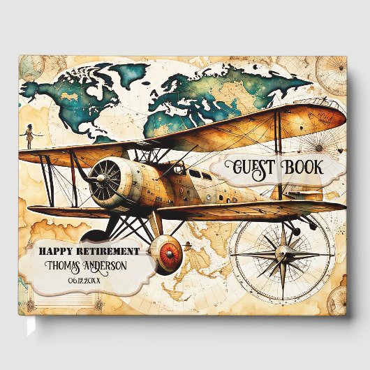 おもしろいヴィンテージ飛行機旅行退職 ゲストブック (正面)