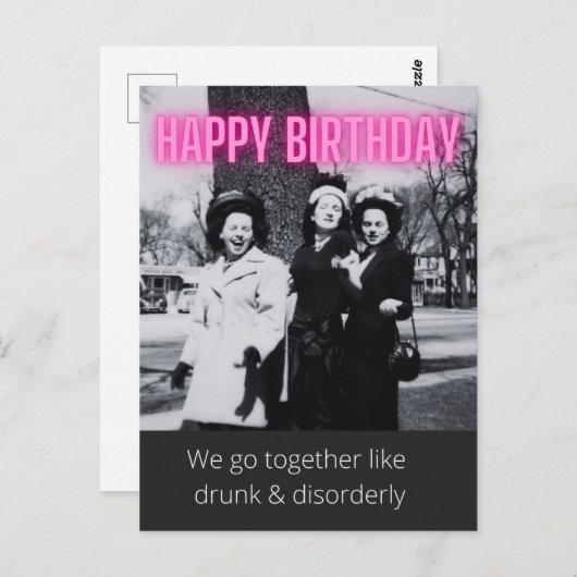 おもしろいヴィンテージ飲と無秩序な誕生日 ポストカード (正面/裏面)