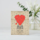 おもしろいヴィンテージ骨格と赤いハート ポストカード (スタンド正面)