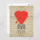 おもしろいヴィンテージ骨格と赤いハート ポストカード (正面/裏面)