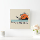 おもしろいヴィンテージ魚釣り愛好家 スクエア壁時計 (ホーム)