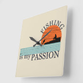 おもしろいヴィンテージ魚釣り愛好家 スクエア壁時計 (傾斜)