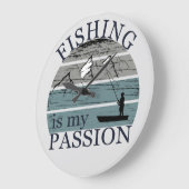 おもしろいヴィンテージ魚釣り愛好家 ラージ壁時計 (傾斜)