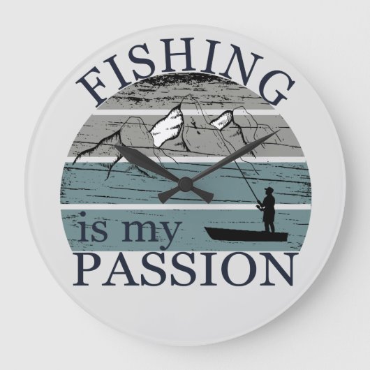 おもしろいヴィンテージ魚釣り愛好家 ラージ壁時計 (正面)