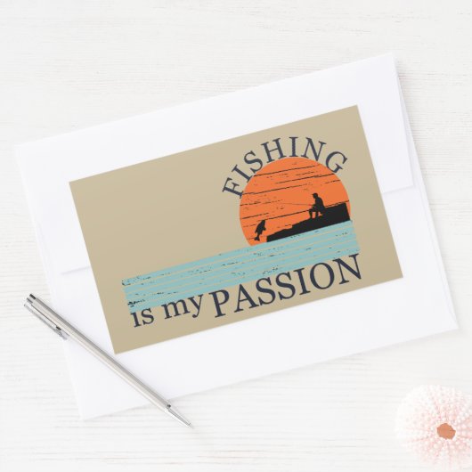 おもしろいヴィンテージ魚釣り愛好家 長方形シール (封筒)