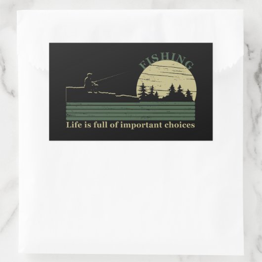 おもしろいヴィンテージ魚釣り 長方形シール (バッグ)