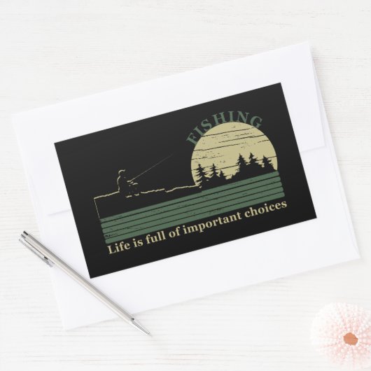 おもしろいヴィンテージ魚釣り 長方形シール (封筒)