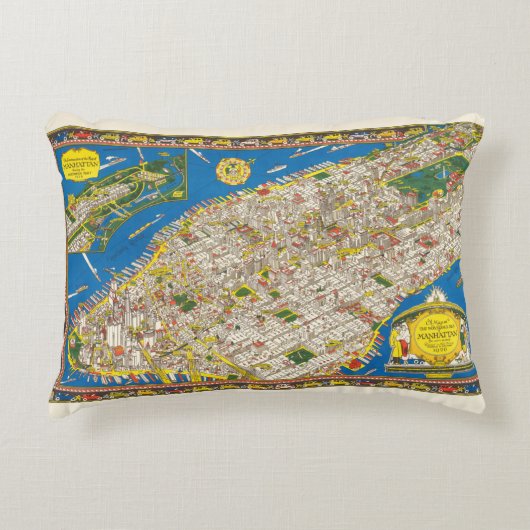 おもしろいヴィンテージ1926復元絵文字マンハッタンマップ アクセントクッション (正面)