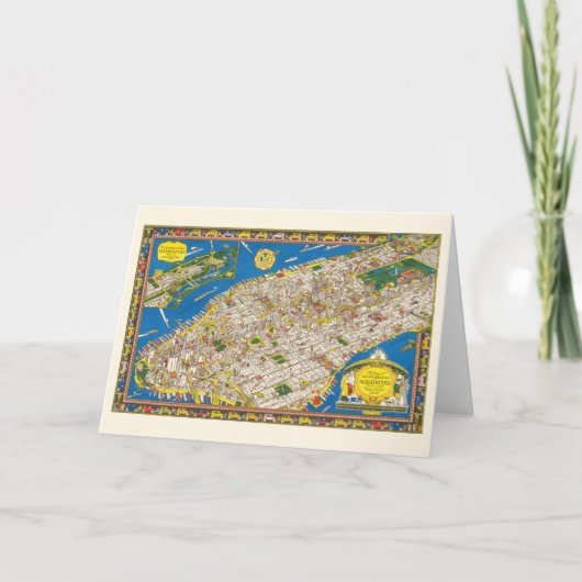 おもしろいヴィンテージ1926復元絵文字マンハッタンマップ カード (正面)