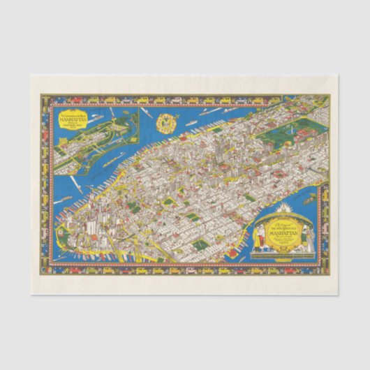 おもしろいヴィンテージ1926復元絵文字マンハッタンマップ 薄葉紙 (正面)