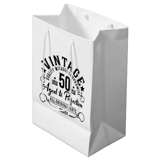 おもしろいヴィンテージ50歳の誕生日パーティー ミディアムペーパーバッグ (正面アングル)