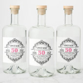 おもしろいヴィンテージ50thブラックおよびピンクの誕生日ノベルティ リキュールボトルラベル (ボトル)