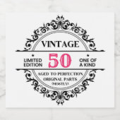 おもしろいヴィンテージ50thブラックおよびピンクの誕生日ノベルティ リキュールボトルラベル (シングルラベル)