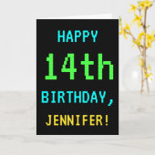 おもしろいヴィンテージ/レトロビデオゲームのルック14誕生日 カード (黄色い花)