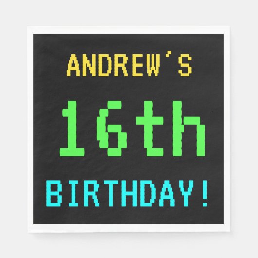 おもしろいヴィンテージ/レトロビデオゲームのルック16誕生日 スタンダードランチョンナプキン (正面)
