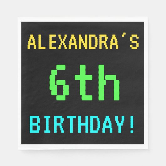 おもしろいヴィンテージ/レトロビデオゲームのルック6誕生日 スタンダードランチョンナプキン (正面)