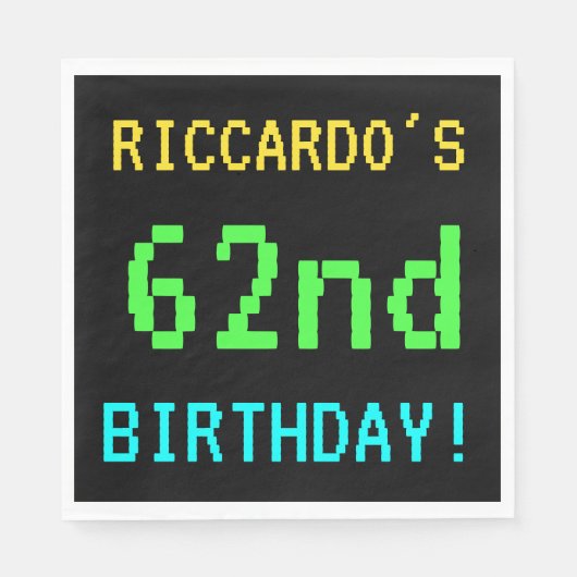 おもしろいヴィンテージ/レトロビデオゲームのルック62誕生日 スタンダードランチョンナプキン (正面)