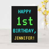 おもしろいヴィンテージ/レトロビデオゲーム見る1st誕生日 カード (黄色い花)