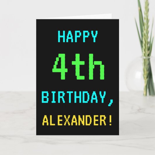 おもしろいヴィンテージ/レトロビデオゲーム見る4th誕生日 カード (正面)