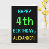 おもしろいヴィンテージ/レトロビデオゲーム見る4th誕生日 カード (黄色い花)