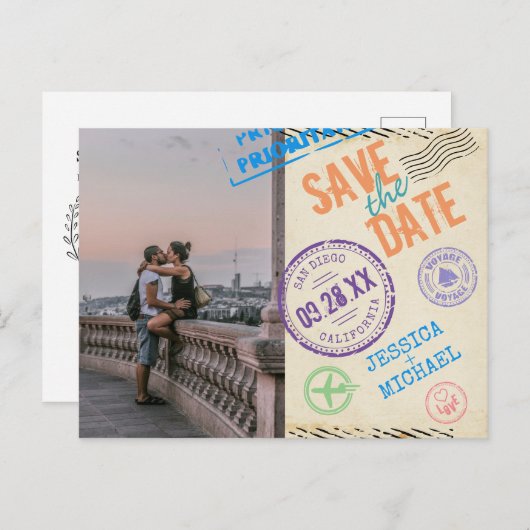 おもしろいヴィンテージAirmailタイポグラフィ写真の保存日付 インビテーションポストカード (正面/裏面)