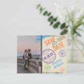 おもしろいヴィンテージAirmailタイポグラフィ写真の保存日付 インビテーションポストカード (スタンド正面)