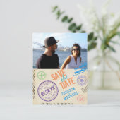 おもしろいヴィンテージAirmailタイポグラフィ写真の保存日付 インビテーションポストカード (スタンド正面)