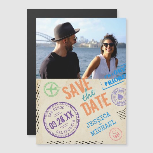 おもしろいヴィンテージAirmailタイポグラフィ写真の保存日付 マグネット招待状 (正面/裏面)