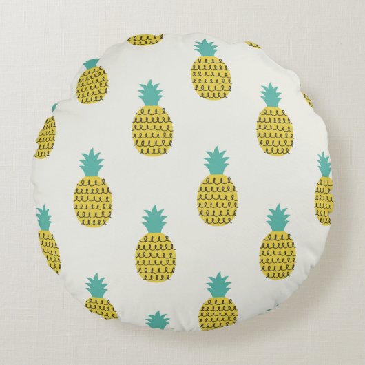 おもしろいヴィンテージPineappleシームレスイラストレーション。 ラウンドクッション (正面)