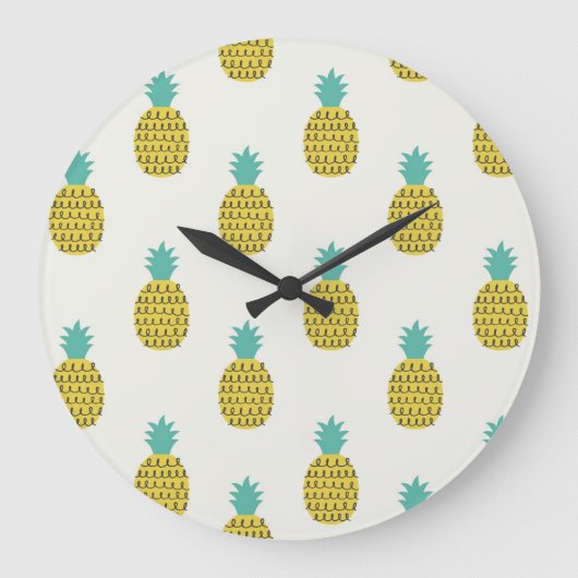 おもしろいヴィンテージPineappleシームレスイラストレーション。 ラージ壁時計 (正面)
