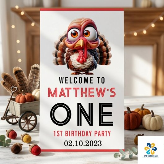 おもしろい七面鳥の似顔絵 1歳の誕生日 ポスター