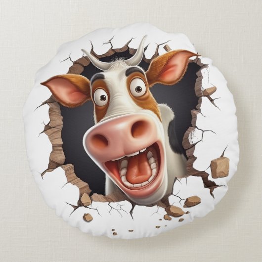 おもしろい不機嫌牛マンガ顔農家国おもしろい ラウンドクッション (裏面)